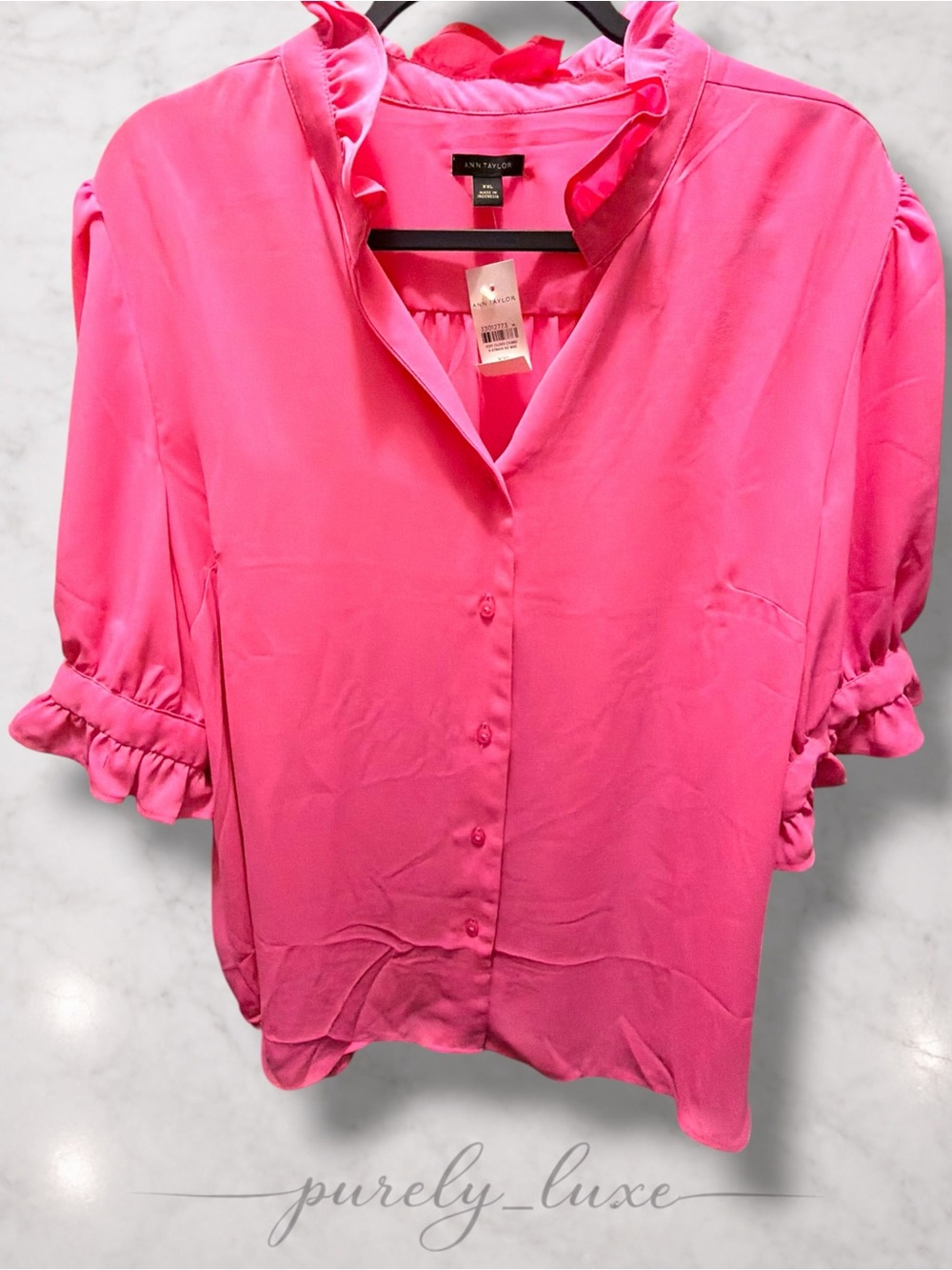 Ann Taylor Hot Pink Ruffle Collar Button-Down Blouse